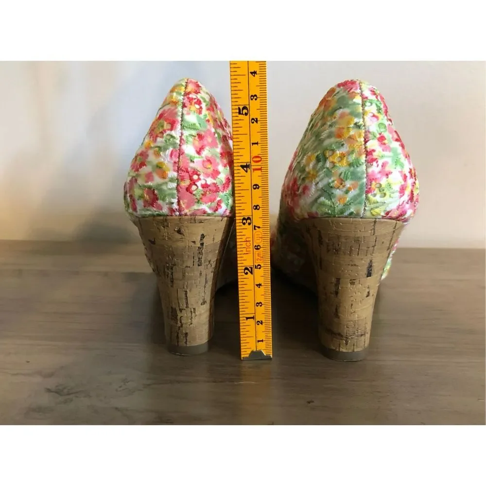 Aerosoles Plum Tree floral cork wedges Pump Sz 7.5 Cottagecore boho garden weddi